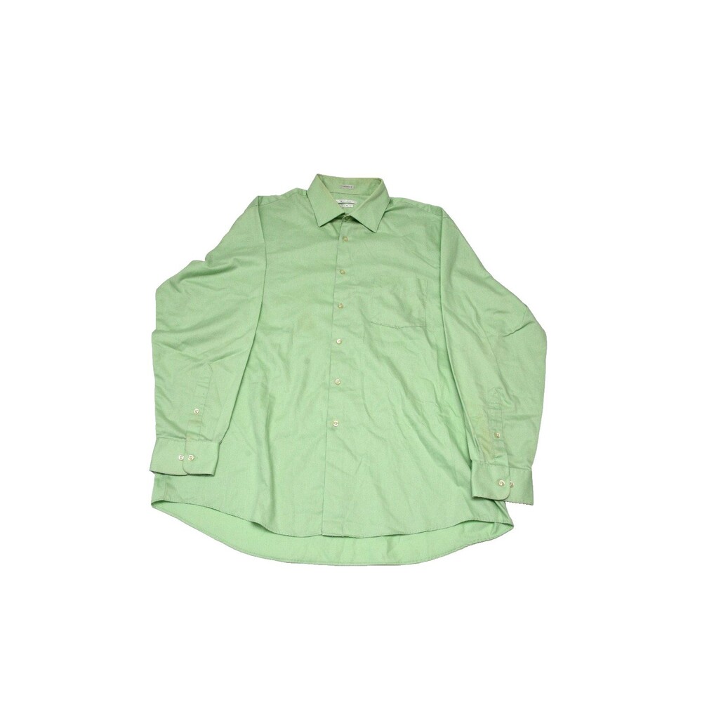Van Heusen Dress Shirt Size 17-1/2 34/35  Regular Fit Lux Sateen Light Green